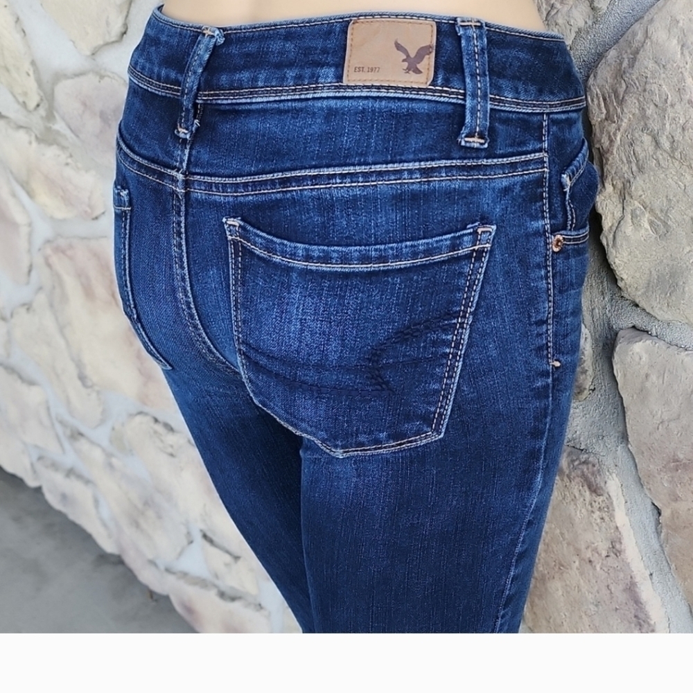 AMERICAN EAGLE ZIP FRONT SUPER SKINNY JEANS DARK WASH SIZE 00 hp🔥🔥🔥 - Picture 6 of 10